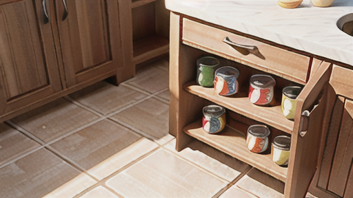 キッチンの床下収納で缶詰類や 食器をスマートに収納