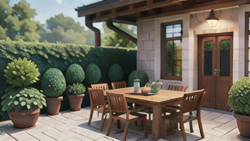 パティオを彩る植物と装飾